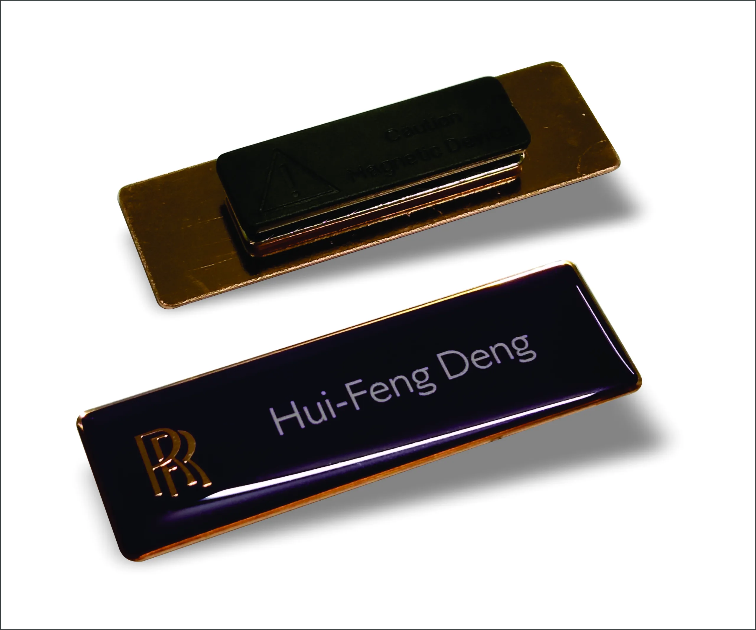 Copper plated metal name tag with epoxy
